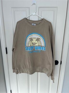 Salty Vibes Graphic Crewneck Sweatshirt - Tan